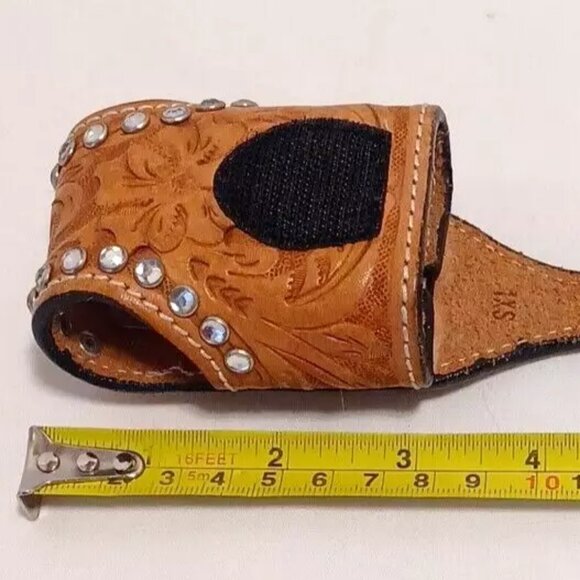 VTG Tooled Brown Tan Leather Western Cowboy Decor Flip Phone Holster Belt Clip - Picture 8 of 11